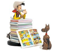 Plastoy Lucky Luke Figurine Lucky Luke et Rantanplan pile d'albums - Résine - 10 cm