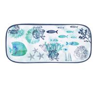 Les Jardins de la Comtesse - Petit Plateau rectangulaire en Mélamine - Bleu Mer et Poissons - Gateaux/Cake - Plat Long de Présentation - Caraïbes - Collection Vaisselle MelARTmine - 37,5 cm