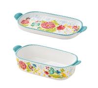 Plat à cocotte Moule à pâtisserie rectangulaire double poignée avec couvercle et motif floral peint la main coloré, vaisselle for fromage riz cuit au four Plaques de four