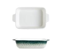 Plat à cocotte Moule à pâtisserie rectangulaire en céramique dégradé de couleurs, double poignée, vaisselle ménagère, rôtissage du riz cuit au four Plaques de four(Green,Moyen)