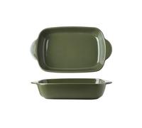 Plat à cocotte Plat de cuisson for riz cuit au fromage, four, ustensiles spéciaux, bol en céramique, assiette rectangulaire à Double oreille for micro-ondes Plaques de four(Green,11inches)