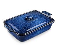 Plat à four en porcelaine, 1 pièce avec couvercle et poignée, plat à four pour soufflé, crème brûlée, dessert, soufflé, 3550ML