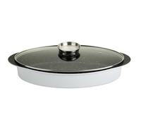 Plat à Four Ovale de 42cm Blanc avec le Couvercle Verre Font d’alu Anti-adhérent