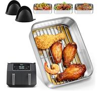 Plat à gratin en acier inoxydable pour Airfyer Avec égouttoir, couvercle d étanchéité et poignée de 20 x 15,3 x 5 cm