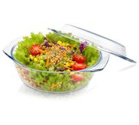 Plat à gratin en verre avec couvercle, 1 000 ml – Petit plat rond – Moule à lasagnes de 21,5 cm, plat en verre adapté au micro-ondes avec couvercle – Plat en verre allant au four avec poignées, idéal