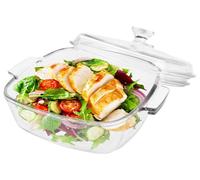 Plat à gratin en verre avec couvercle, 1 200 ml – Petit plat à gratin rectangulaire – Plat à cuisson en verre allant au four avec poignées – Plat en verre adapté au micro-ondes pour salades de fruits,