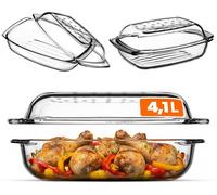 Plat à gratin en verre, plat allant au four avec couvercle en verre résistant à la chaleur, plat allant au four pour lasagnes, ragoût de légumes, plat à gratin en verre pour cuisson au four (rectangul