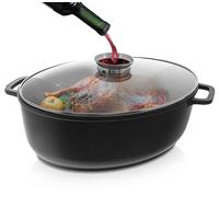 Plat à gratin - Grand modèle, 12 litres - Métal - Aspect granit - Forme ovale - Avec couvercle - 43,5 x 33,5 cm - Noir