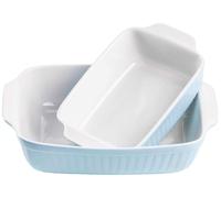 Plat à gratin rectangulaire - Céramique - Bleu clair - Lot de 2 - Grand et petit plat
