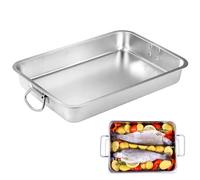 Plat à gratin rectangulaire en acier inoxydable avec poignées - Grand format - 40 x 30 x 7 cm - Pour four, barbecue, plat à gâteau, résistant à la chaleur - Passe au lave-vaisselle - Argenté