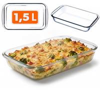 Plat à gratin rectangulaire en verre résistant à la chaleur, lavable au lave-vaisselle, adapté aux cuisinières à gaz, plats de cuisson, plat à gratin en verre pour lasagnes, gâteaux (transparent, 1,5 