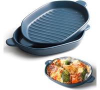Plat à lasagnes en céramique, 26 x 18 cm, bleu, lot de 2