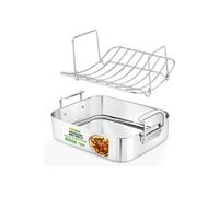 NutriChef Plat à Rôtir en Acier Inoxydable 36 cm avec Grille Polie - Rotissoire Polyvalente pour Dinde, Poulet, Viandes Et Plus - Plat a Rotir Robuste pour Four avec Poignées Intégrées
