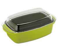 Plat à rôtir avec couvercle, revêtement antiadhésif, passe-four, en fonte d'aluminium et verre, lavable au lave-vaisselle, plat à rôtir pour oie, vert, 10036930, 15 x 39,5 x 22,5 cm