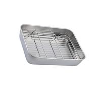 Plat à rôtir de grande capacité en acier inoxydable avec grille métallique pour une cuisson uniforme et durable et antirouille - Plaque de cuisson en acier inoxydable - Argenté