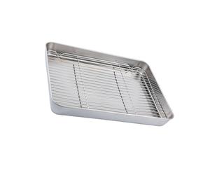 Plat à rôtir de grande capacité en acier inoxydable avec grille métallique pour une cuisson uniforme et durable et antirouille - Plaque de cuisson en acier inoxydable - Argenté