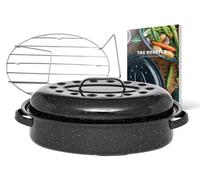 Plat à rôtir en émail ovale, 4 litres, avec grille et livre de recettes, dimensions : 40 x 27 x 15 cm