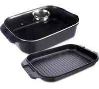 Plat à rôtir en granit avec grille et couvercle en verre, 7 L, 41 x 26 x 15 cm