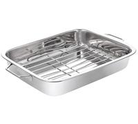 Plat à rôtir et grille en acier inoxydable de 40 cm, passe à la plaque et au four, poignées robustes, 6,5 cm de profondeur - Ustensiles de cuisson durables pour viandes et légumes, passe au