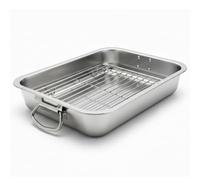 Plat à Rôtir Inox avec Grille 40 x 30 cm - Plaque de Cuisson Profonde avec Poignées Pliantes - Plat à Four Rectangulaire pour Poulet Rôti, Viande, Légumes et Repas en Famille
