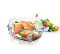 Plat à rôtir XXL en verre de 7,0 L avec couvercle en verre résistant à la chaleur Plat à rôtir Plat à casserole Ustensiles de cuisine en verre Plat de four