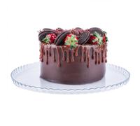 Plat a Tarte Extra Large, Presentoir a Gateau, Plateau Verre Rond et Multifonctionnel, Assiette Transparente en Verre, Presentoir Aperitif Buffet (Lotus, diamètre 32 cm/12.5")