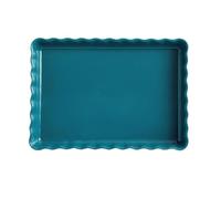 Plat Au Four Plat de cuisson rectangulaire en céramique à bord ondulé(Blue,Moyen)