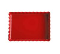 Plat Au Four Plat de cuisson rectangulaire en céramique à bord ondulé(Red,Moyen)