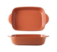 Plat Au Four Plat de cuisson rectangulaire en céramique à double poignée, usage domestique(Red,Moyen)