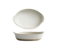 Plat de cuisson Assiette à riz cuite au fromage rétro Double oreille en céramique, bol salade créatif, assiette d'approfondissement domestique, vaisselle brute(Blanc,10.5 inches)