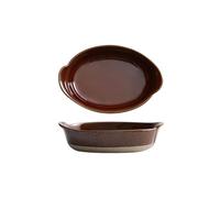 Plat de cuisson Assiette à salade créative en céramique double oreille, style rétro japonais, for fromage, riz cuit au four, ustensile rectangulaire grossière, 500 ml(Blanc)
