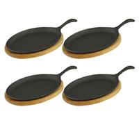 Plat de cuisson avec dessous-de-plat ovale en bois, 24 x 17 x 2 cm, en fonte, lot de 4 pièces