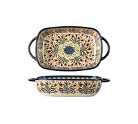 Plat de cuisson Bol de cuisson à Double oreille, plat, ménage en céramique rétro vaisselle poignée bol salade profond Casserole(27.6cm)