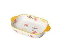 Plat de cuisson Bol de cuisson rectangulaire for la maison, four à micro-ondes, ustensiles spéciaux, plat en céramique Double oreille, assiette riz cuit au fromage(Yellow)