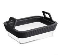 Plat de cuisson carré en verre borosilicate avec poignée confortable en silicone adapté à la plupart des paniers, noir ou gris (1 noir)