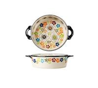 Plat de cuisson Cocotte multifonctionnelle en céramique de 950 ml, poêle à pâtisserie ronde double oreille, style vintage