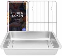 Plat de cuisson en inox - 40 x 30 cm - Avec grille - Pour four, cuiseur vapeur et friteuse à air chaud - Lasagnes et gratins