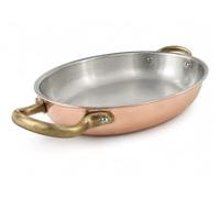 Plat de Cuisson Ovale Bas en Cuivre Étamé 20/25/30 cm, Intérieur Étamé, Anses en Laiton Rivetées, pour Cuisiner, Servir, Poisson, Viande et Fruits de Me (30 cm)