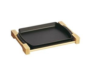 Plat de service en fonte avec support en bois 33 x 23 cm Staub