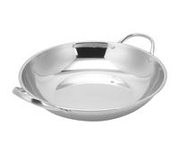 Plat en Acier Inoxydable Wok à Double Poignée pour Cuisson Familiale | Fond Stable, Chauffage Rapide, Poignées Isolantes Antidérapantes, Adapté au Gaz, Induction, Camping et Rangement Suspendu