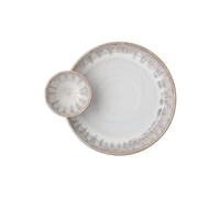 Plat en grès beige, avec bol fixé, lavable au lave-vaisselle, à motifs - Bloomingville, Caya - 21x24x7 cm