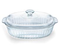 Plat en verre de 2,8 litres (3 qt) avec couvercle et poignée, en verre transparent sans plomb, adapté au four et au micro-ondes, idéal pour mariner, cuire au four et cuisiner.