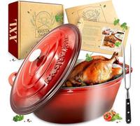 Plat ovale en fonte de 37,5 cm avec couvercle, grande capacité (env. 10 l), idéal pour les plats entiers, en inox, compatible induction