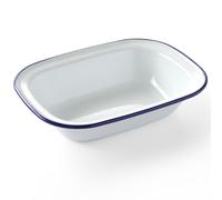 Hendi Plat rectangulaire à four en acier émaillé blanc bord bleu 215 x 160 x 48 mm