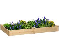 Plate-bande surélevée en bois - Bac à plantes sur pieds - Avec cloison de séparation - Fond ouvert pour le drainage