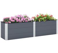 Plate-bande surélevée, fond ouvert, côtés hauts, résistante aux intempéries, cadre en aluminium, 200 x 50 x 56 cm, gris