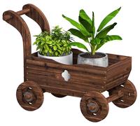 Plate-forme surélevée en bois, plate-bande en forme de chariot, châssis de culture avec 4 roues, poignée, plate-bande de jardin 68 x 38 x 52 cm