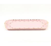 Plateau 36 cm, porcelaine rose, fleurs, ligne or, Leander