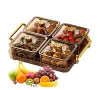 Plateau à collation divisé | Plateau à fruits - Plateau de service transparent moderne de luxe antidérapant portable avec couvercle et compartiment amovible pour fête, décoration de Noël