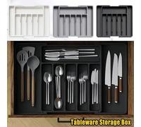 Plateau à couverts extensible, grand organisateur de tiroir pour le rangement des ustensiles de cuisine, support plat réglable pour cuillères, fourchettes et couteaux Grey (5 grids)